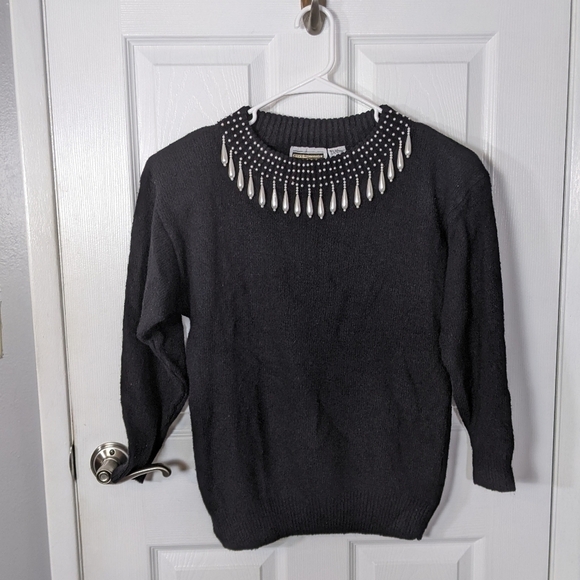 NWT Vintage 80s Anytime Glitz Silk and Angora Beaded Embellished Sweater Size M - Picture 4 of 9